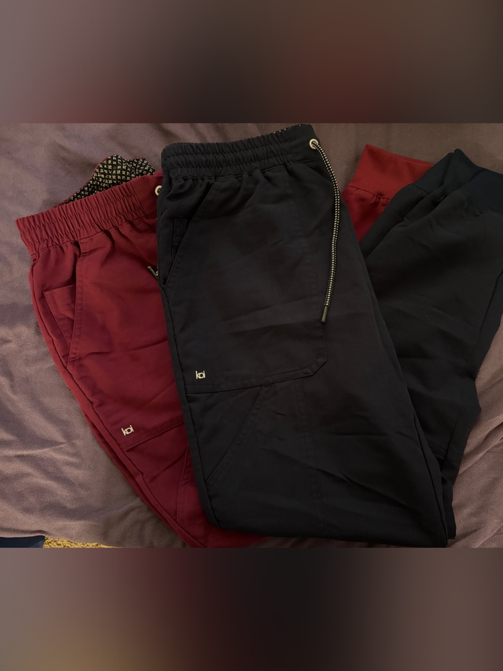 koi scrubs Jogger Pants in navy blue and Burgundy